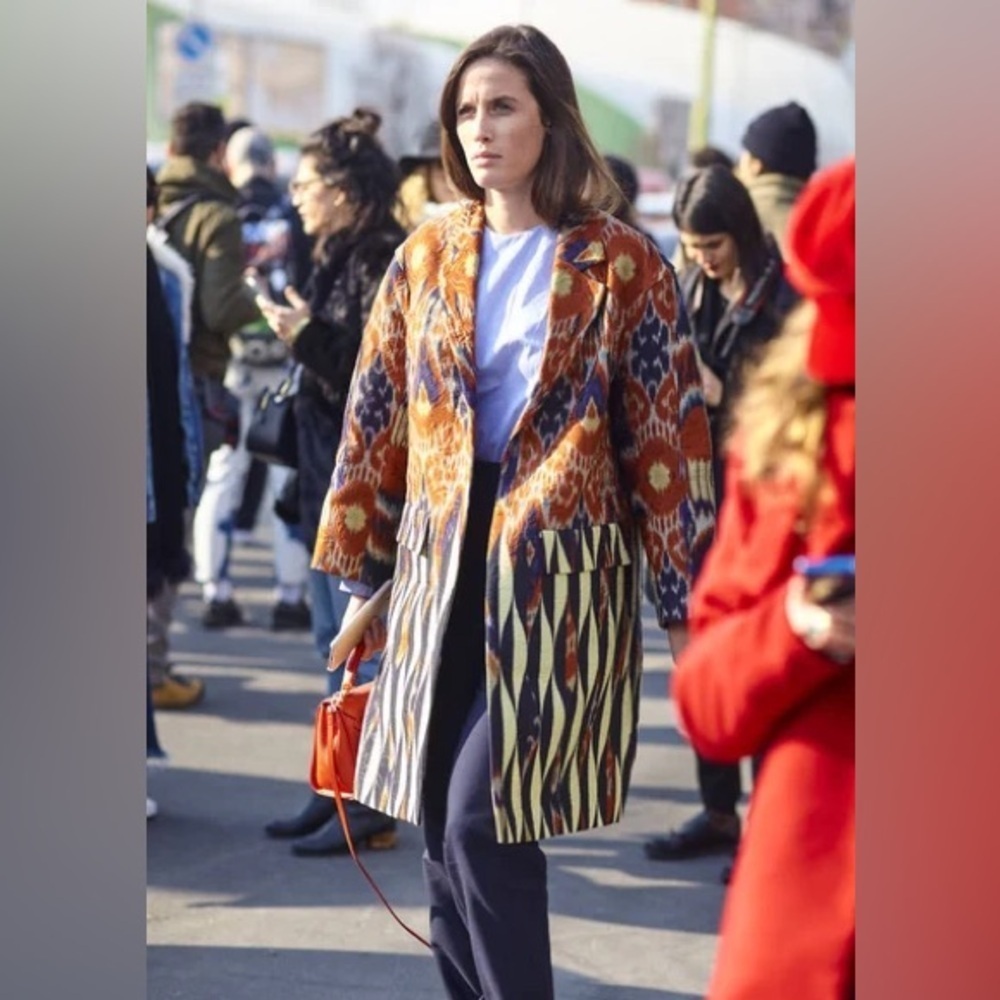 Dries Van Noten Rodel Jaquard Coat in Desb Sz Small Minimalist Open Front - Picture 4 of 11